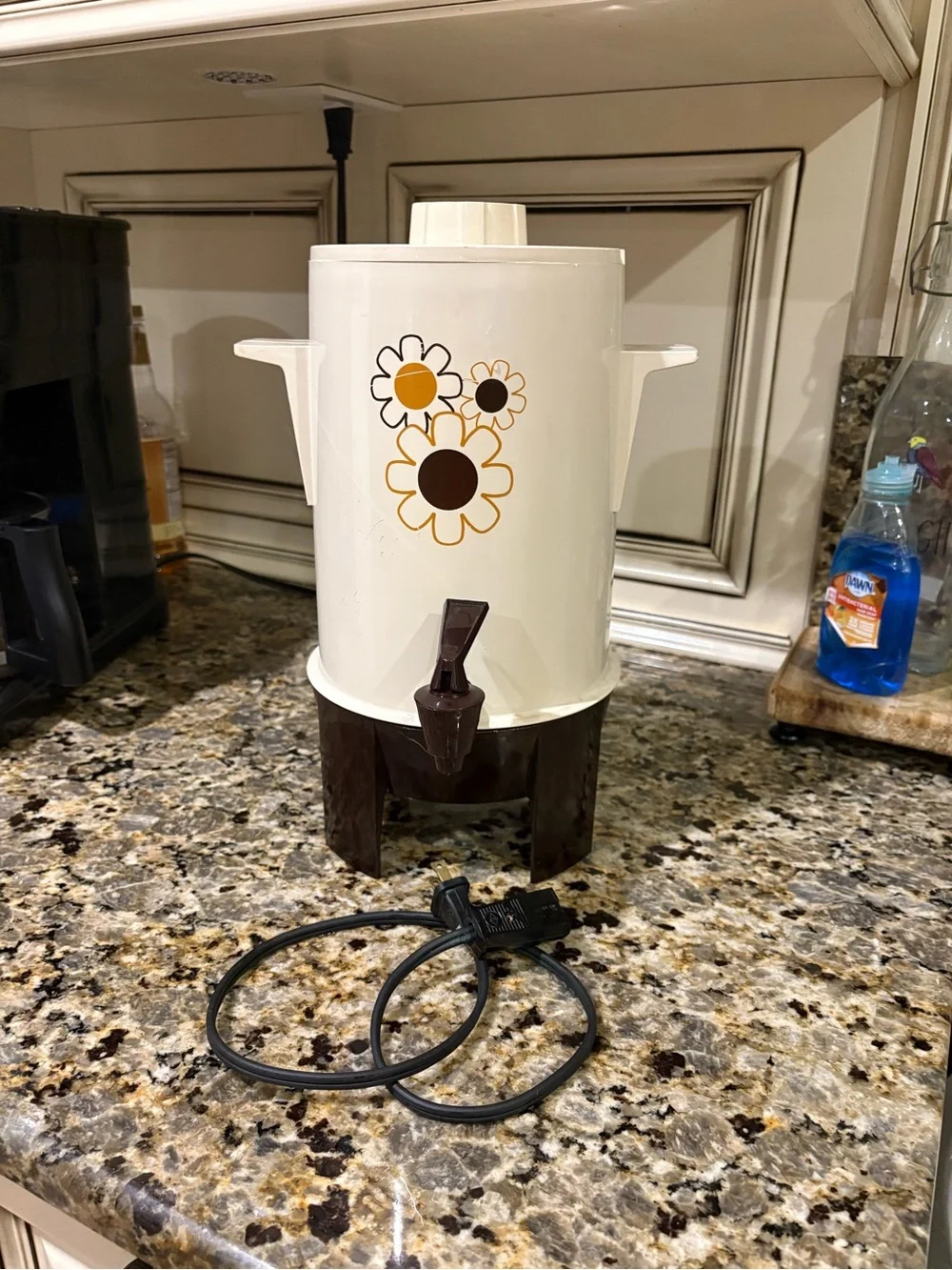 Retro Floral Beverage Dispenser in White and Brown